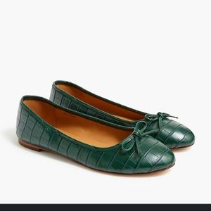Brand new, never worn green crocodile embossed jcrew flats